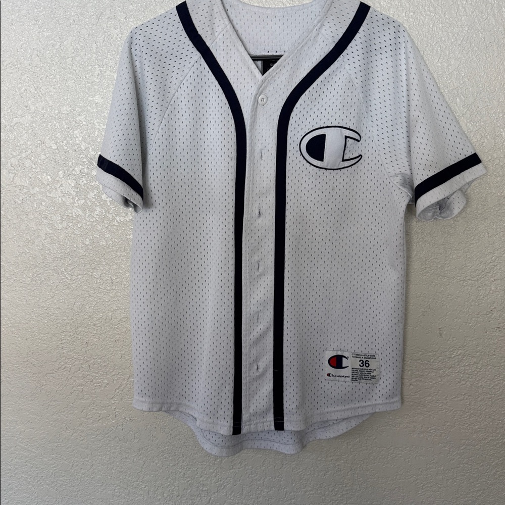 Champion White and Black Mesh Baseball Jersey